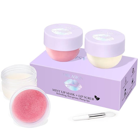 Lip Mask & Lip Scrubber Exfoliator Lip Sleeping Mask Overnight for Dark Lips to Lighten Moisturizer Lip Butter Balm for Dry Chapped Cracked Peel Lips Skin Care（Mint Flavor）-Velvo Beauty