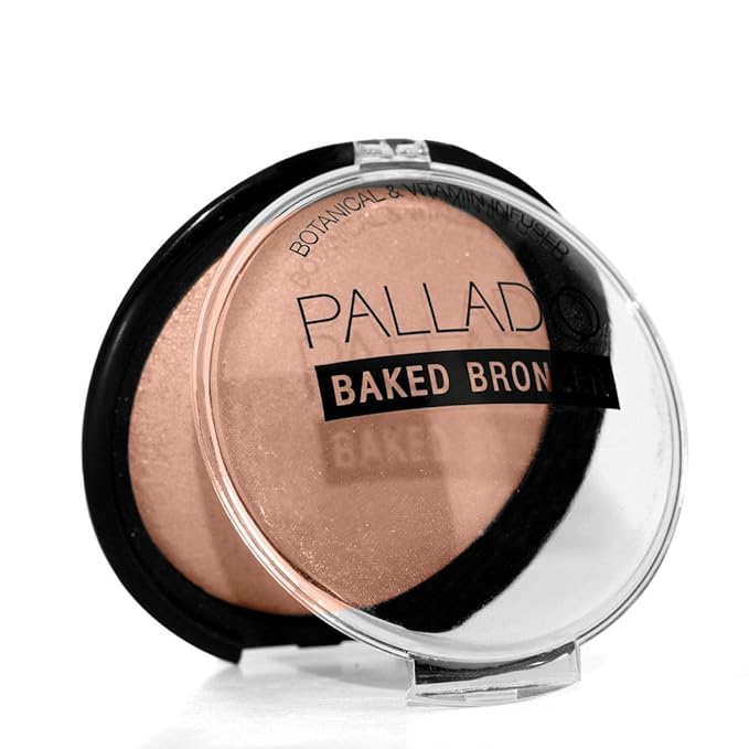 Palladio Baked Bronzer, Highly Pigmented and Easy to Blend, Shimmery Bronzed Glow, Use Dry or Wet, Lasts all day long, Provides Rich Tanning Color Finish, Powder Compact, Atlantic Tan-Velvo Beauty
