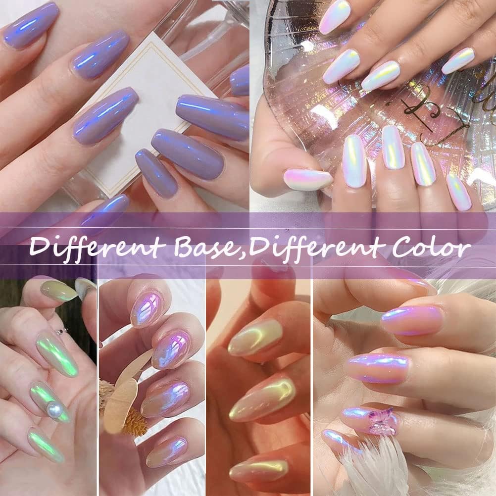 7 Colors Chrome Nail Powder Aurora Metallic Holographic Mirror Effect Dip Nail Powder Kit, White Pearl Iridescent Shell Powder Glitter Nail Art Pigment Manicure for Nails-Velvo Beauty