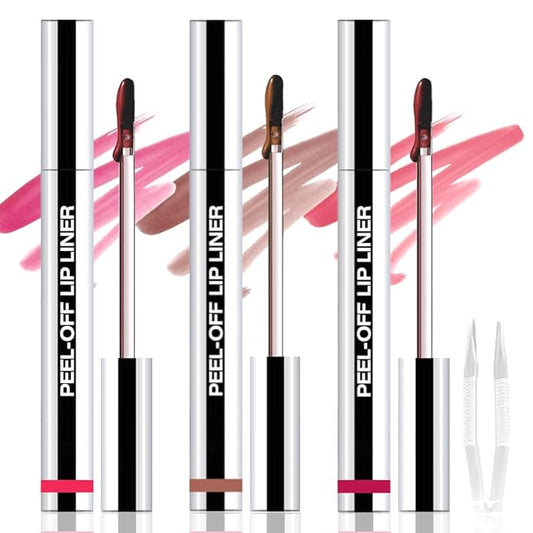 3Pcs Peel Off Matte Liquid Lip Gloss Stain-Lip Liner with Tweezer, Peel Off Lip Stain, Long Lasting & Waterproof Lipstick Tattoo, Transfer-Proof Lip Gloss for All Skin Types (00#+02#+06#, 3Pcs)-Velvo Beauty