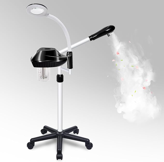 Professional Facial Steamer, 2 in 1 Facial Steamer on Wheels with 5X Magnifying Lamp, Steamer for Face Adjustable Height, Steamer for Facial for Salon, Spa and at Home Use-Velvo Beauty