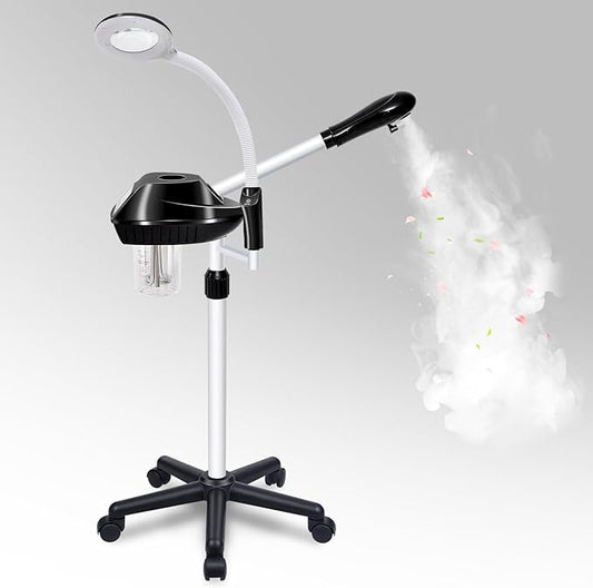 Professional Facial Steamer, 2 in 1 Facial Steamer on Wheels with 5X Magnifying Lamp, Steamer for Face Adjustable Height, Steamer for Facial for Salon, Spa and at Home Use-Velvo Beauty
