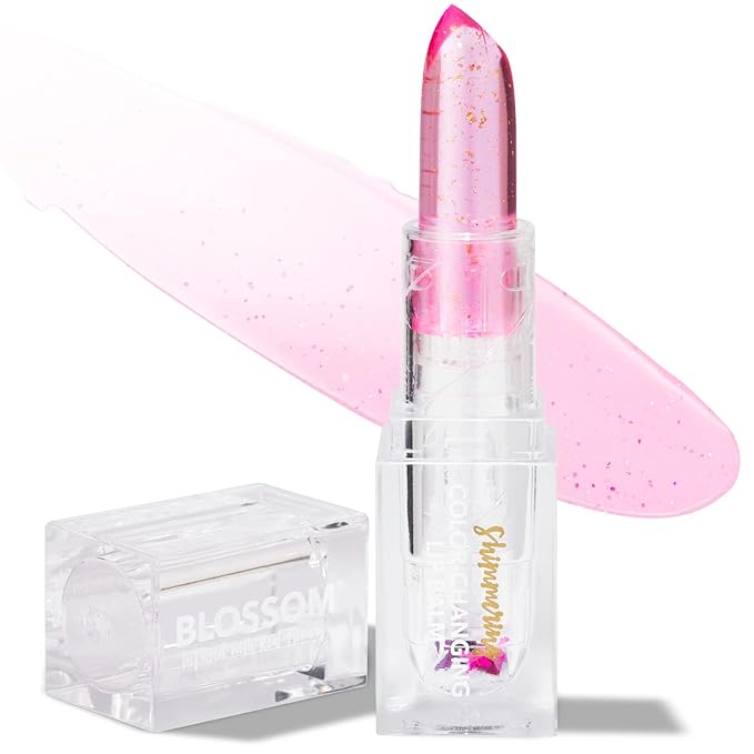 Blossom Moisturizing Color Changing Shimmering Lip Balm Sparkle Lip Stain Tint, Infused with Real Flowers, 3g, Blush-Velvo Beauty