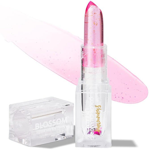 Blossom Moisturizing Color Changing Shimmering Lip Balm Sparkle Lip Stain Tint, Infused with Real Flowers, 3g, Blush-Velvo Beauty