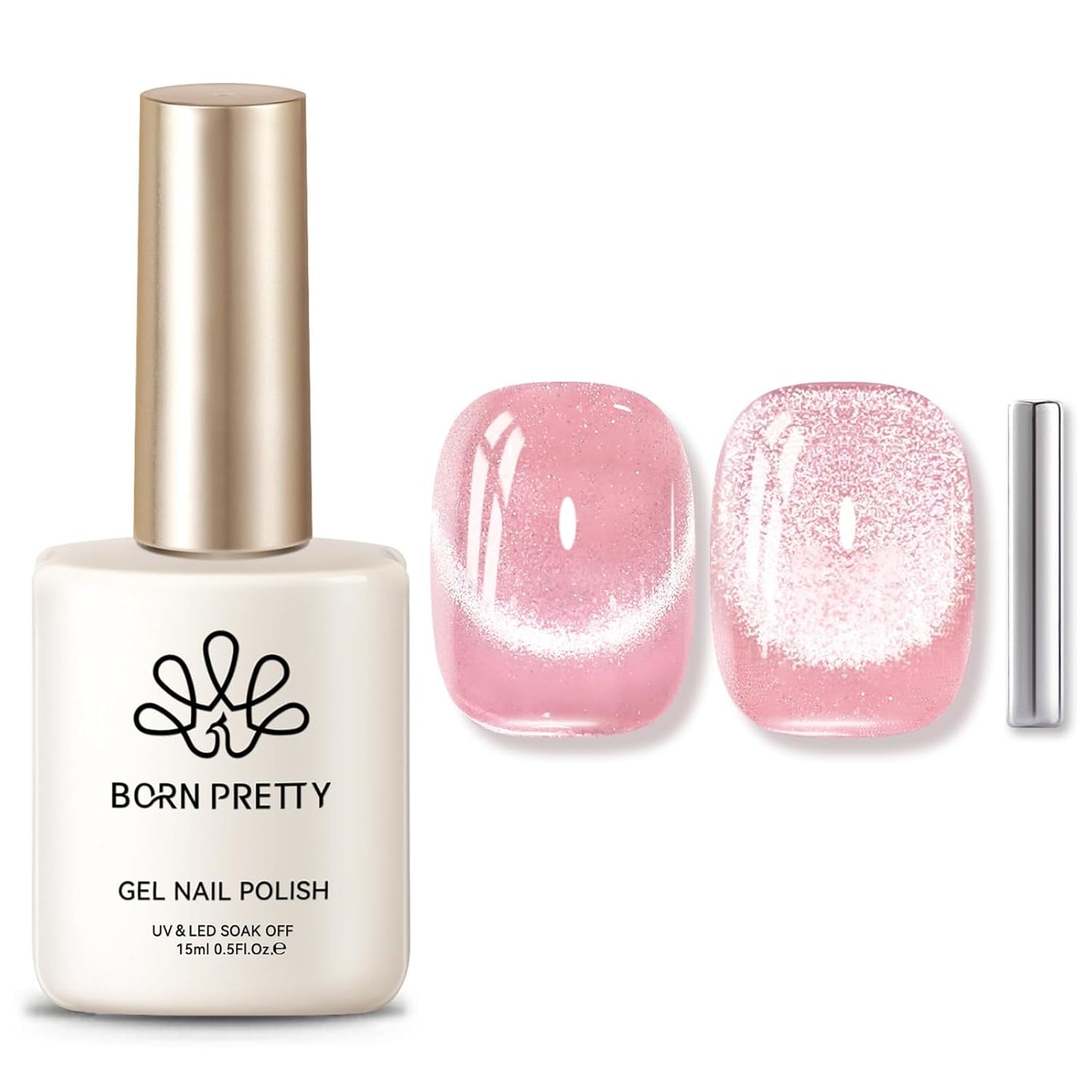 BORN PRETTY Cat Magnetic Eye Gel Nail Polish,Pink Myrtle Glitter Cat Magnetic Gel Nail Polish, Holographic Magnetic Nail Polish for Nail Art Manicure Salon DIY at Home 15ML-Velvo Beauty