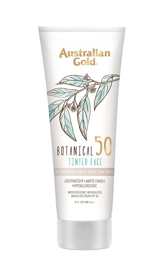 Australian Gold Botanical SPF 50 Tinted Face Sunscreen, Non-Chemical BB Cream, Water-Resistant, Matte Finish, Sensitive Skin, 3 FL Oz-Velvo Beauty