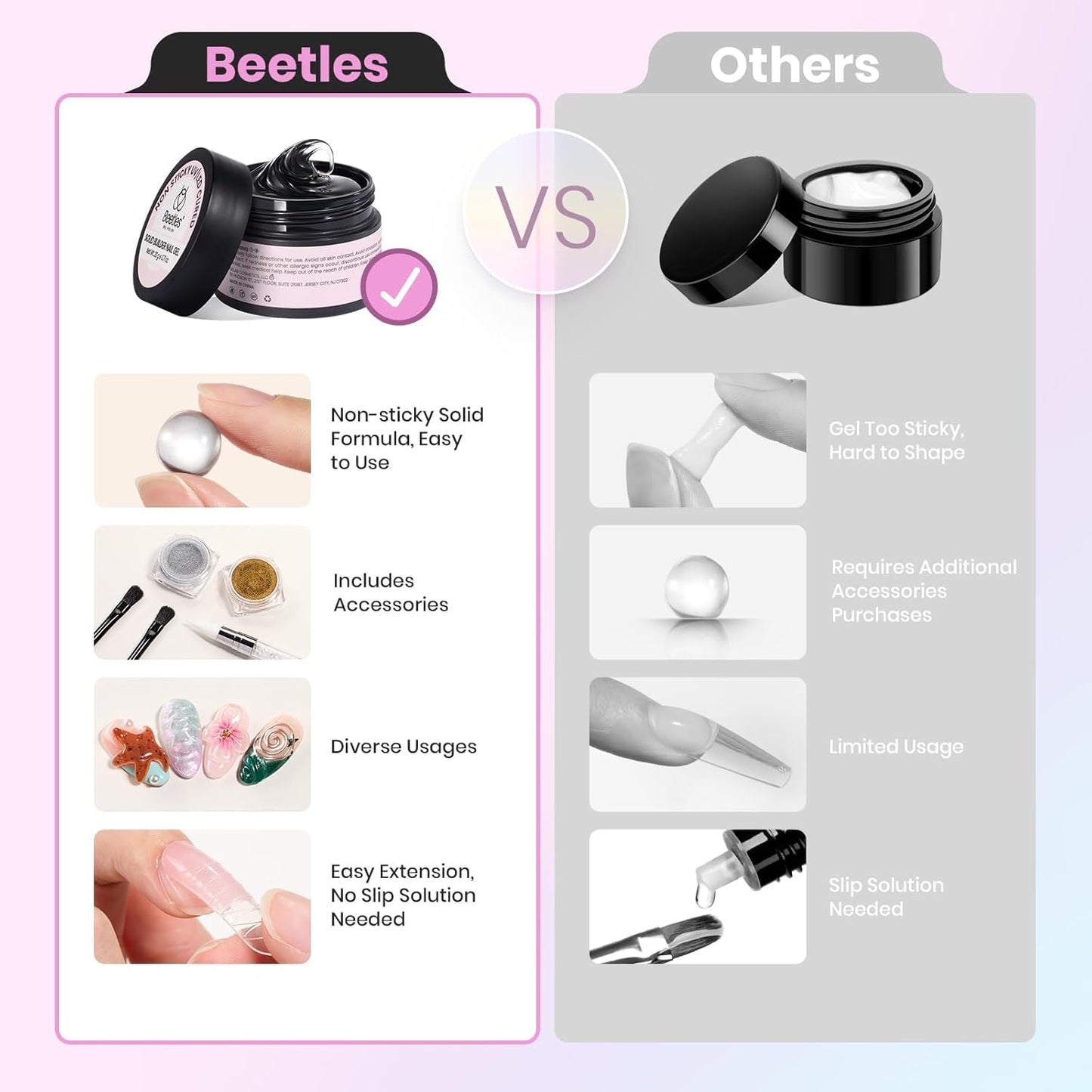 Beetles Solid Builder Gel for Nails, 20g *4 Colors Clear Pink White 3D Sculpting Gel Non-Sticky Hand Carving Nail Glue for 3D Nail Art with 3D Mold Chrome Nail Powder Tools Salon DIY at Home-Velvo Beauty