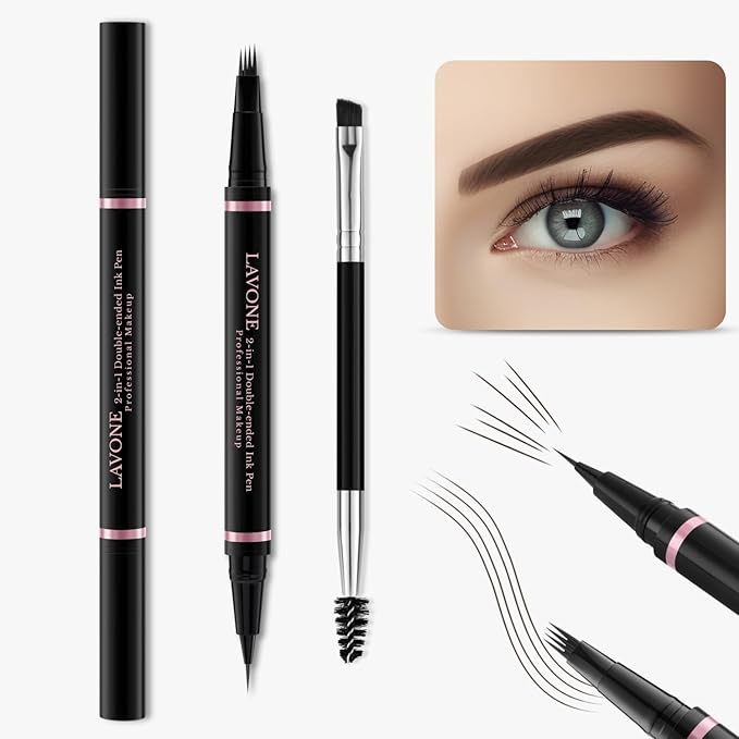 LAVONE Eyebrow Pencil Makeup Kit, with Waterproof 2-IN-1 Microblading Eyebrow Pen, Eyebrow Pomade, Eyeliner and Dual-ended Eyebrow Brush, Brow Pencil Kit for Natural Eyebrows - Chocolate-Velvo Beauty