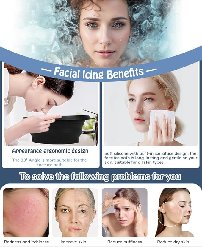 Face Ice Bath Bowl With Built-In Ice Tray, Silicone Ice Bowl Facial Folding Washbasin for Cold Plunge Therapy, Skin Tightening & Acne Relief, Reusable Ice Cubes Portable Spa Tool for Home & Travel-Velvo Beauty