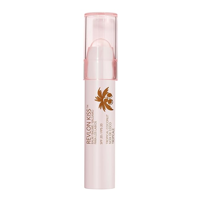 Revlon Lip Balm, Kiss Tinted Lip Balm, Face Makeup with Lasting Hydration, SPF 20, Infused with Natural Fruit Oils, 010 Tropical Coconut, 0.09 Oz-Velvo Beauty