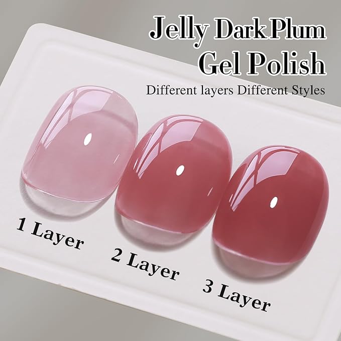 Double Rhythm 0.50 OZ Translucent Gel Polish Same Color Same Bottle Sheer Pastel Neutral Natural Milky 15 ML Jelly UV Nail Art DIY at Home (Deep Purple Pink-A1513)-Velvo Beauty