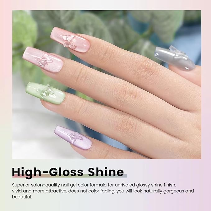 RARJSM Moonlight Cat Eye Gel Nail Polish Set 6 Pcs Smoothie Ceramic Glitter Shimmer Grape Purple Silver White Blue Green Pink Velvet Mirror Cateye Gel Polish with Magnetic Stick UV LED Curing Require-Velvo Beauty