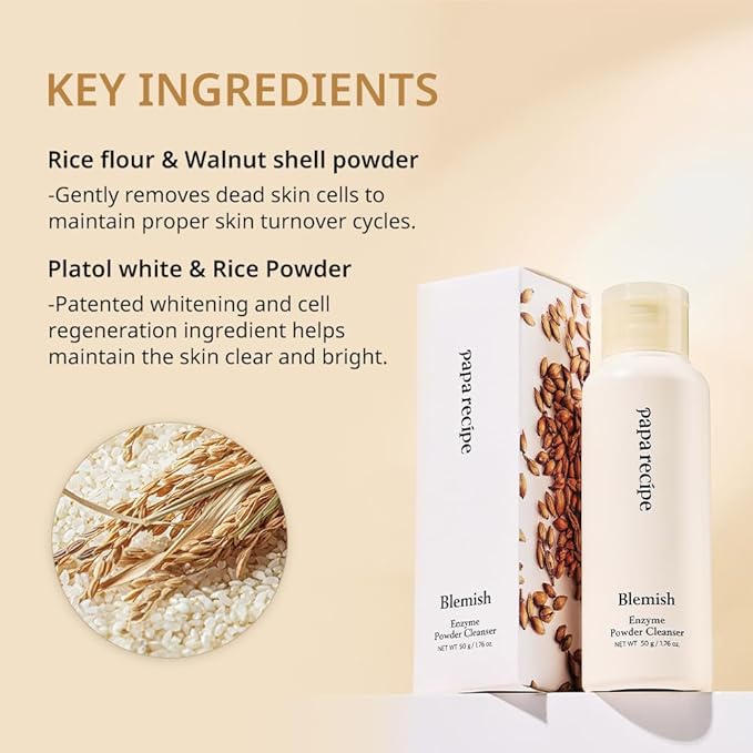 Papa Recipe Blemish Enzyme Powder Rice Cleanser – Gentle Triple Exfoliation with Papain, PHA & Rice Powder – Low pH Korean Skincare Face Wash for Clearer, Radiant Skin-Velvo Beauty