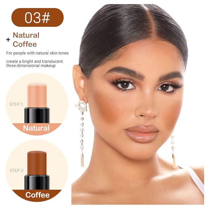 evpct 2In1 Cream Contour Stick Contouring Concealer Sticks Makeup Face Cream Kit for Beginners Creamy Contour and Highlight Stick contorno base de maquillaje para mujer en oferta 03 Natural & Coffee-Velvo Beauty