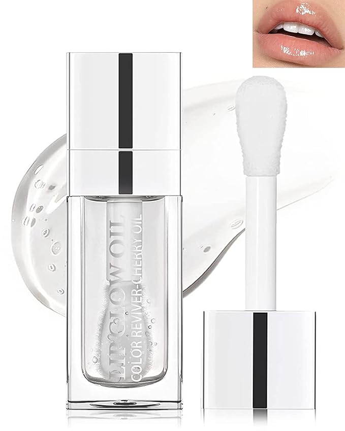 Plumping Lip Glow Oil, Hydrating Tinted Lip Oil Gloss, Transparent Toot Lip Oil, Long Lasting Lip Balm Moisturizing Glow Oil Fresh Texture, Glitter Shine Primer Lip Tint Lip Care Product-#0000-Velvo Beauty