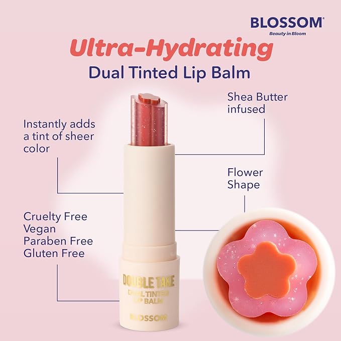 Blossom Double Take Flower Shaped Dual Tinted Moisturizing Lip Balm with Shea Butter, 0.13oz/3.6g, Pink Shimmer-Velvo Beauty