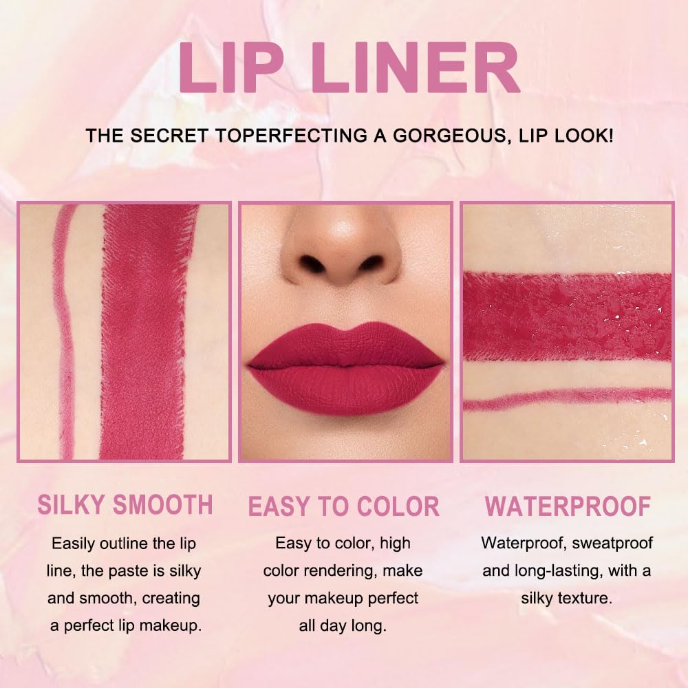 Kaely 2-in-1 Plum Red Lip Liner & Lipstick Set Kit for Women, Matte Lips Kit with Lip Liner Lip Stains Long Lasting Waterproof 24 Hour Lipstick and Lip Liners Combo Lipliners Pencil Set 02-Velvo Beauty