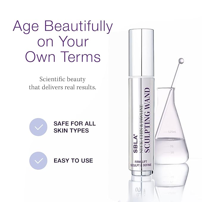 SBLA Beauty - Neck, Chin & Jawline Sculpting Wand 0.7 Fl Oz / 20mL - Lifts & Firms the Neck, Chin, Jawline & Decollete - Reduces Lines & Wrinkles - Smooths, Tightens Sagging Skin - Evens Out Skin Tone-Velvo Beauty