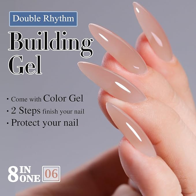 Double Rhythm 0.52Oz Nail Strengthener Rubber Gel Polish Builder in a Bottle for Nail Thickening Extension Hard Structure Glue (Extension Light Nude)-Velvo Beauty