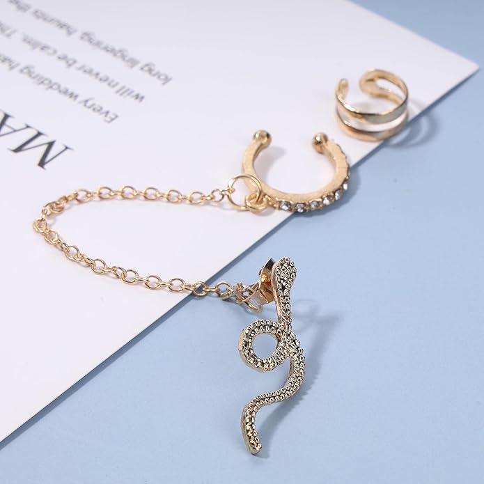 Punk Snake Cuff Chain Earrings Gold Serpent Cartilage Earrings Snake Ear Wrap Earrings Gothic Snake Helix Chain Earrings Gold Long Chain Earrings Jewelry for Women and Girls-Velvo Beauty