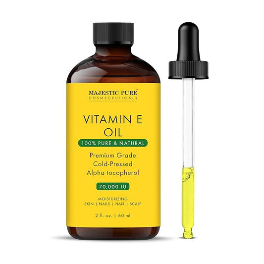 Majestic Pure Vitamin E Oil - 100% Pure & Natural, 70,000 IU | Premium Grade, Cold-Pressed and Tocopherol to Repair Dry, Damaged Skin | Moisturizing Skin, Hair and Scalp 2 Fl Oz-Velvo Beauty