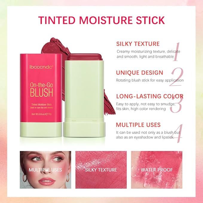 Soft Creamy Blush Stick, Multi-use Makeup Blush Stick for Cheeks and Lips Tint, Waterproof Solid Moisturizer Stick, Natural Smooth Blendable Matte Finish Face Blush Makeup,02 Hot Red-Velvo Beauty