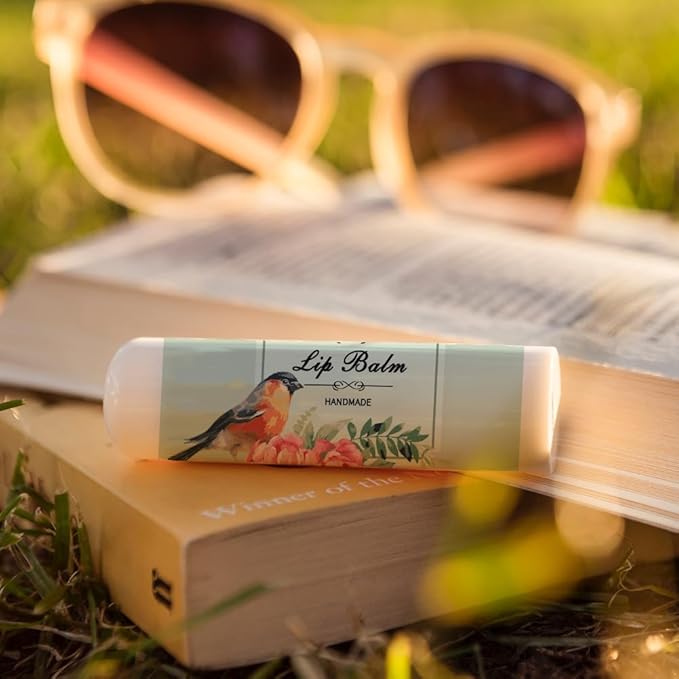 OLYCRAFT 100Pcs Self-Adhesive Lip Balm Tag Stickers 1.7x2.1 inch Waterproof Adhesive Label with Bird Patterns Rectangle Lipstick Tag Sticker for Lip Balm Container Tubes Lipstick Wrapping Decoration-Velvo Beauty