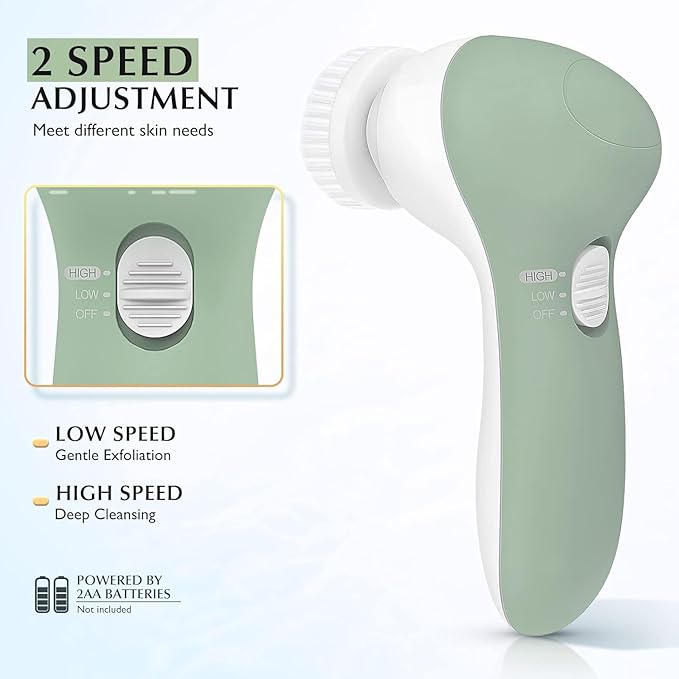 COSLUS Facial Cleansing Brush Silicone Face Scrubber: 7 in 1 FBS-D Electric Exfoliating Rotating Massage Device Waterproof Deep Cleaning Exfoliation Spa Machine - Electronic Skin Care Wash System-Velvo Beauty