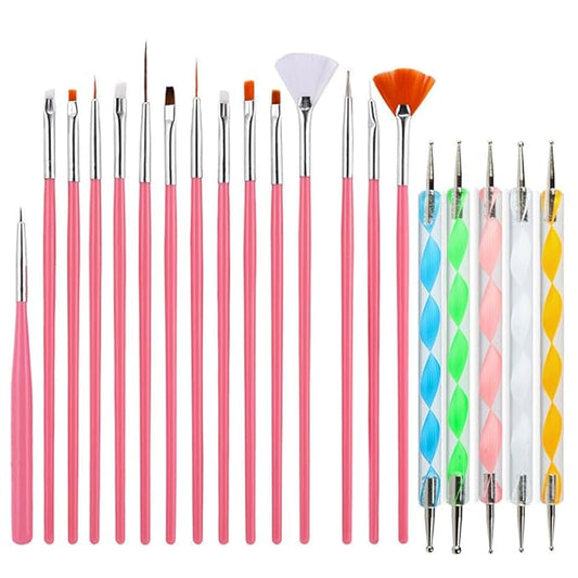 20pcs Nail Art Brushes Set, Nail Art Design Pen Painting Tools with Nail Extension Gel Brush, Nail Polish Brush, Builder Nail Gel Brush, Dotting needle,Adhesive drill pen (PinkFlower)-Velvo Beauty