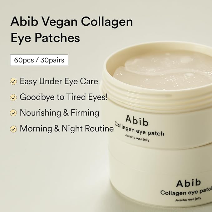Abib Collagen Eye Patch Jericho Rose Jelly 60 Patches, Korean Under Eye Patches for Puffy Eyes and Dark Circles, Anti-Wrinkle, Collagen, Caffeine, Niacinamide, Ceramide, Antioxidant, Skin Care-Velvo Beauty
