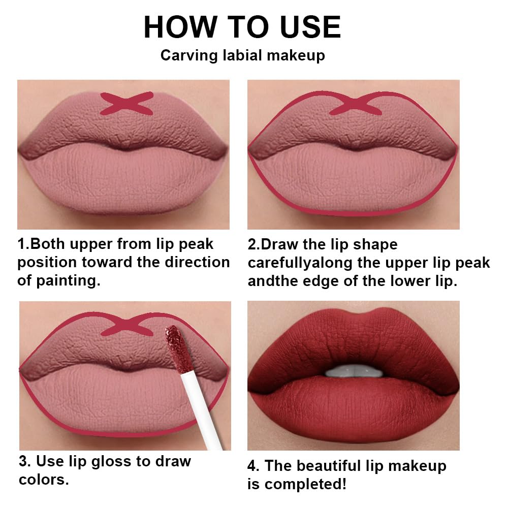 evpct 2Pcs Ruby Red Matte Lip Liner and Lipstick Combo Set for Women, Ruby Red Lip Combo Set Liquid Lips Stick Gloss and Lipliner Stains Set Long Lasting Waterproof, Lips Makeup 24 Hours originales-Velvo Beauty