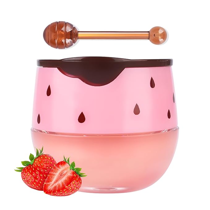 Strawberry Sleeping Lip Mask,Honey Balm Strawberry Lip Balm Honey Pot,Overnight Strawberry Lip Mask for Lip Care Product Moisturize Lip Skin,Plumping Lip and Hydrate Lips 1PC-Velvo Beauty
