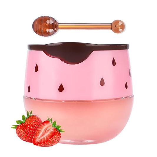 Strawberry Sleeping Lip Mask,Honey Balm Strawberry Lip Balm Honey Pot,Overnight Strawberry Lip Mask for Lip Care Product Moisturize Lip Skin,Plumping Lip and Hydrate Lips 1PC-Velvo Beauty