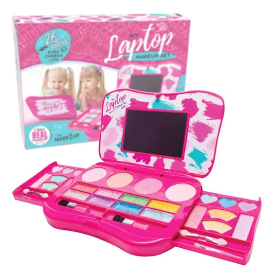 My First Makeup Set for Young Girls I Kids Makeup Kit for Little Girls I Foldable Makeup Palette with Makeup Mirror I Pink Set Makeup for Kids Vanity I Washable Laptop Design Toddler Makeup Kit Gift-Velvo Beauty