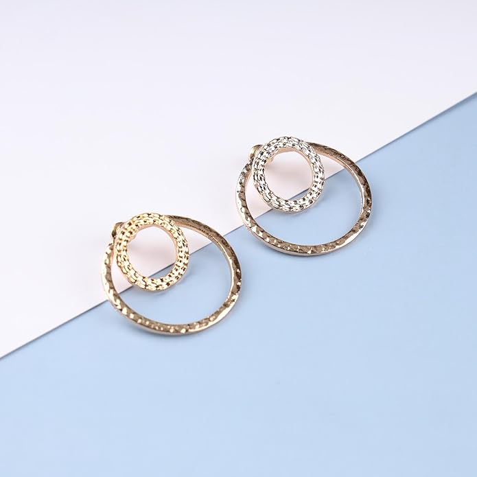 Vintage Crystal Circle Ear Jacket Earrings CZ Hollow Circle Hoop Earrings Gold Circle Earrings Minimalist Geometric Circle Stud Earrings Jewelry for Women-Velvo Beauty