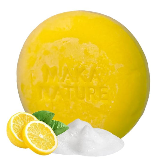 Maka Nature Low-Carbon Shampoo Bar | Korean K-Beauty Haircare with Natural Ingredients for Scalp & Hair Types | Vegan, Eco-Friendly, pH balanced, 3.35oz (Lemon)-Velvo Beauty