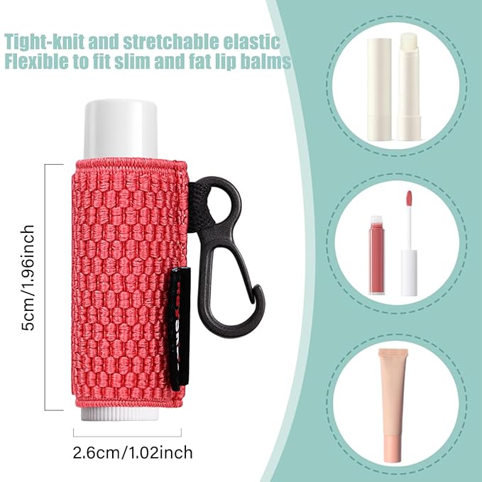 5PCS Lip Balm Holder Keychain Lipstick Sleeves Keychain Lip Gloss Holder Chapstick Elastic Sleeves(Yellow/Purple/Pink/Aqua/Black)-Velvo Beauty
