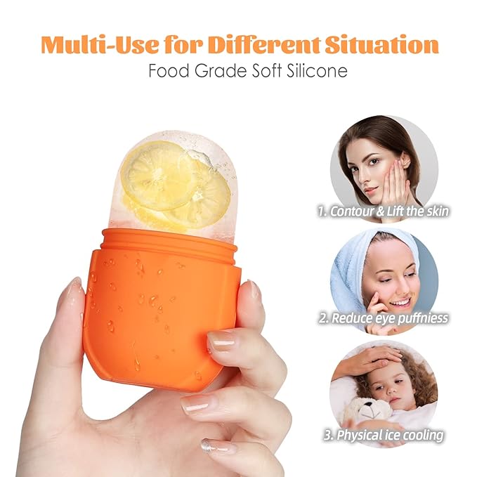 Ice Roller for Face and Eye, Upgrated Ice Face Roller Puffiness Relief Ice Roller Skin Care Tools, Ice Facial Cube, Gua Sha Face Massage, Silicone Ice Mold for Face Beauty ( Orange)-Velvo Beauty
