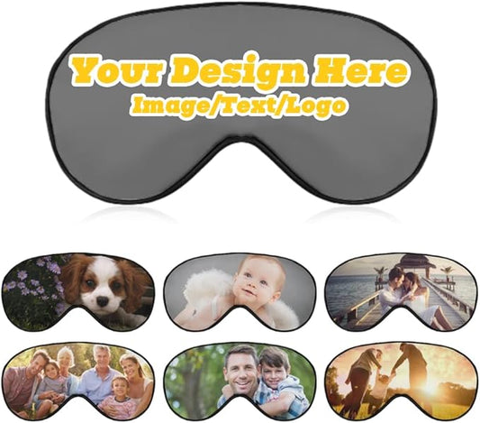 Custom Personalized Sleep Eye Mask Add Any Photo Text Logo Design Your Own Soft Blindfold Eyemask Blackout Eye Cover for Men Women Home Travel Offices, Gray, 8.1"x4.1"-Velvo Beauty