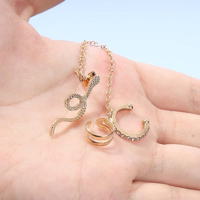 Punk Snake Cuff Chain Earrings Gold Serpent Cartilage Earrings Snake Ear Wrap Earrings Gothic Snake Helix Chain Earrings Gold Long Chain Earrings Jewelry for Women and Girls-Velvo Beauty
