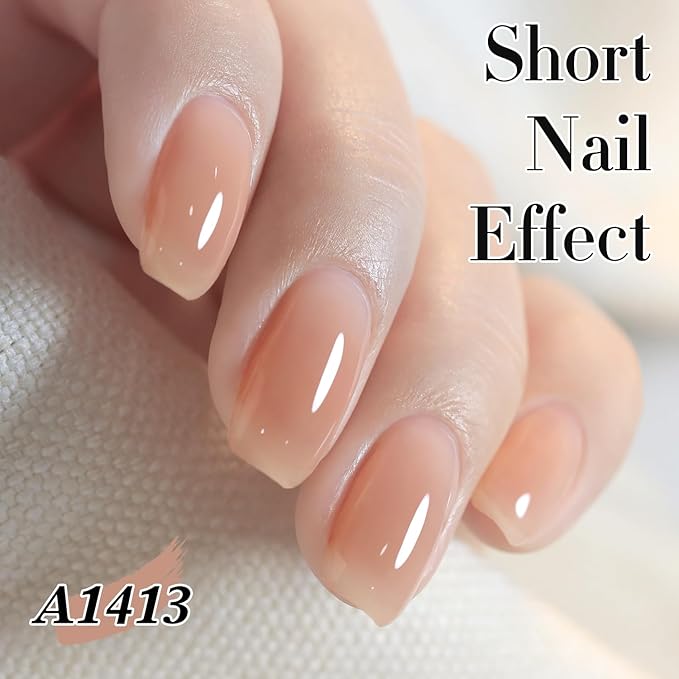 Double Rhythm Translucent Gel Polish Sheer Neutral Natural Light Milky Same Color Same Bottle 15ML Jelly Nail Polish Nail Art DIY at Home (Peach Cream-A1413)-Velvo Beauty