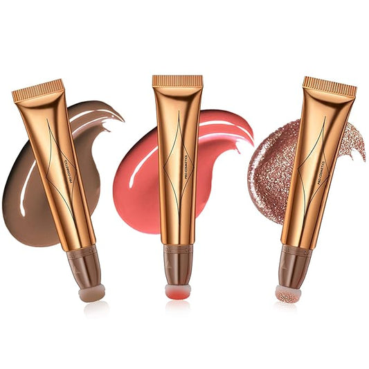 Liquid Contour Beauty Wand Set,Blush Liquid Contour Stick Highlighter Makeup With Cushion Applicator,Long Lasting Smooth Natural Matte Finish,Lightweight Blendable Super Silky Cream Sticks (01#03#05)-Velvo Beauty