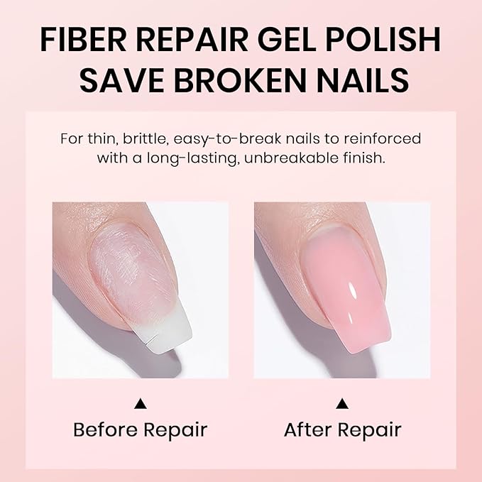 RARJSM Nude Sheer Pink Fiber Glass Rubber Base Gel Nail Polish for Repair Broken Nails StrengthenerGel Base Coat Transparent Brush on Building Gel in a Bottle Soak Off UV LED Curing Requires 15ml-Velvo Beauty