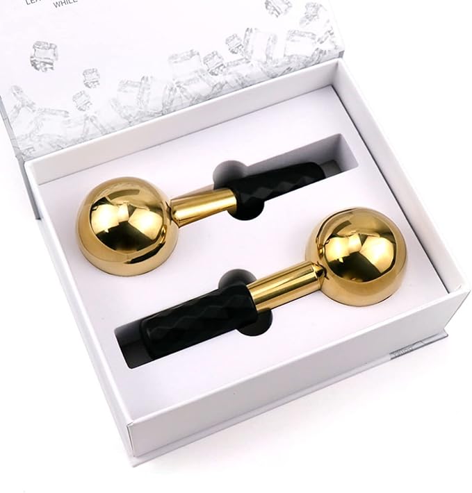 Globes for Facials, Cooling Roller for Face, Cryo Sticks Massager for Face Neck & Eyes, Cold Roller Skin Care for face Puffiness, Dark Circles, Wrinkles, Collagen Production (Gold)-Velvo Beauty