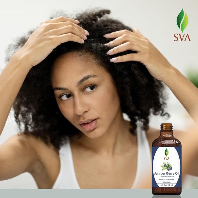 SVA Juniper Berry Essential Oil – 4 Fl Oz – 100% Natural Juniper Oil - for Diffuser, Hair Care, Face, Skin Care, Aromatherapy, Scalp and Body Massage, Soap and Candle Making – with Dropper-Velvo Beauty