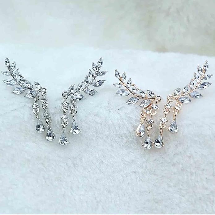 Boho Rhinestone Ear Crawler Earrings Gold Crystal Wing Ear Climber Earrings Angel Wing Crystal Dangle Earrings Cz Wing Studs Earrings Jewelry for Women and Girls-Velvo Beauty