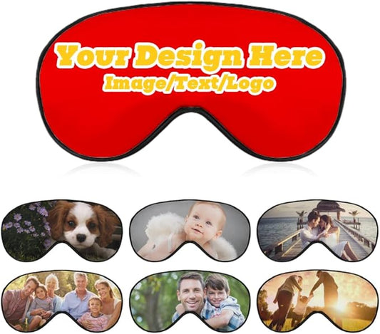 Custom Personalized Sleep Eye Mask Add Any Photo Text Logo Design Your Own Soft Blindfold Eyemask Blackout Eye Cover for Men Women Home Travel Offices, Red, 8.1"x4.1"-Velvo Beauty
