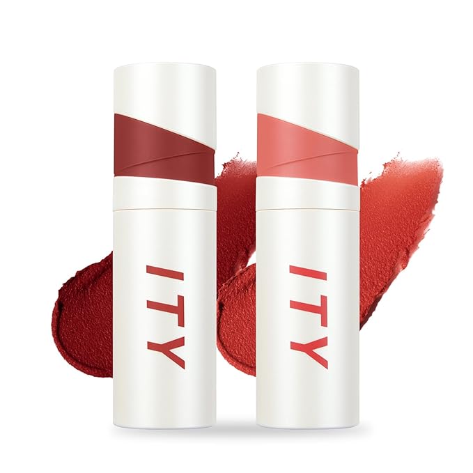 ITY Velvet Matte Finish Lip Stain-Mousse Textured Lip Clay, Conceals Lip Lines, Rich Pigment Lip Tint Lipsticks,2 Pack, 0.14 oz (4g) in Ruby, Radiance-Velvo Beauty