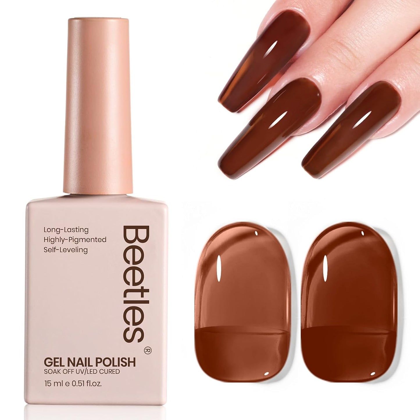 Beetles Brown Gel Nail Polish - 15ML Mocha Brown Jelly Natural Fall Gel Polish Nail Concealer Sheer Translucent Effect Soak Off UV Mocha Mist Collection French Nail Art Manicure Gift for Women-Velvo Beauty