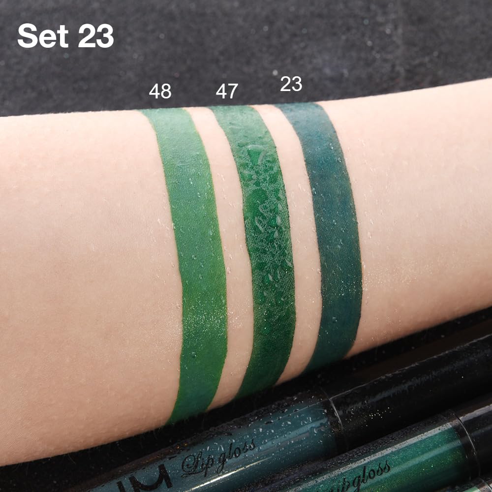evpct 3Pcs Dark Deep Forest Green Shimmer Matte Liquid Lipstick Lip Stain Sets for Women Matte+Lipstick Long Lasting Waterproof Permanent 24 Hours Magic Lipstick 24 Hours original, Set23-Velvo Beauty